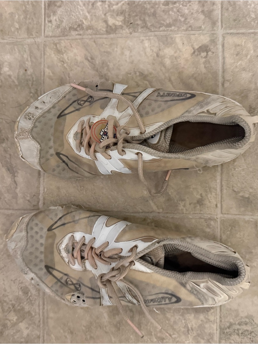 Athletic Lace-Up Sneakers in Beige and White